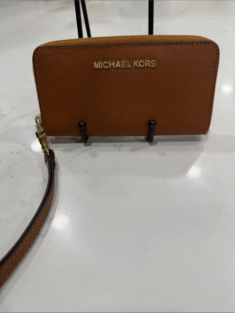 Michael Kors Tan Saffiano Zip Wristlet Card Holder